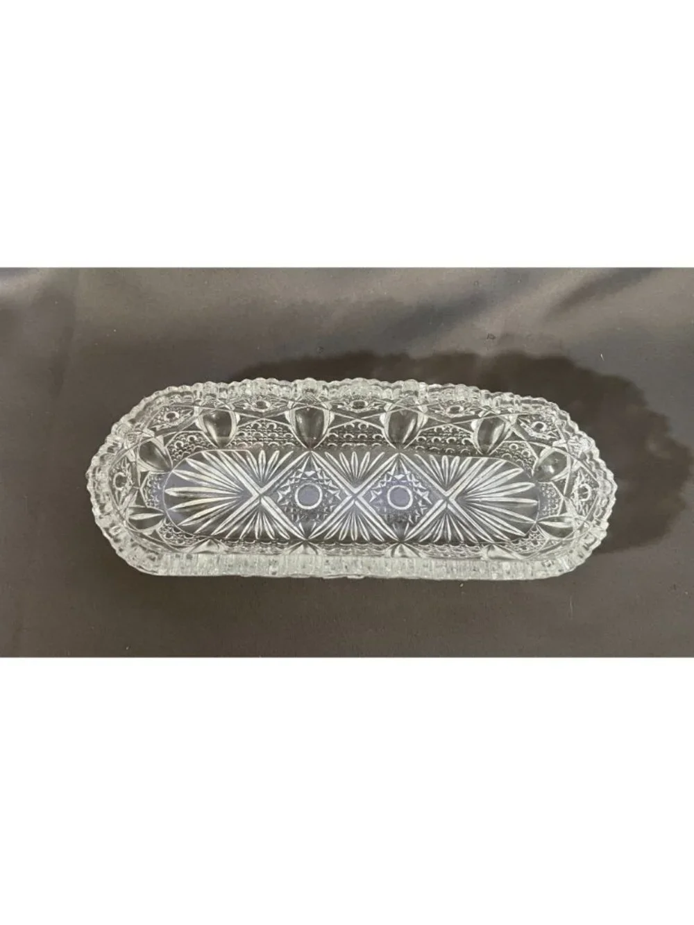 Vintage Cut Glass Clear Oval Celery Dish Intricate Design